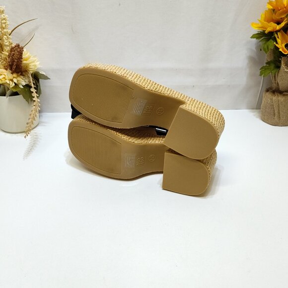 No Boundaries Platform Mule Jute Rattan Sandals Clear Strap Memory Foam Size 10 - Picture 7 of 9